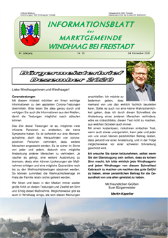 Titelseite des Informationblattes mit dem Bild des Bürgermeisters und einer Winteraufnahme vom Marktbereich