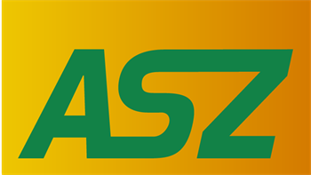 Grüner Schriftzug ASZ mit orangem Hintergrund, darunter grüner Schriftzug Altstoffsammelzentrum